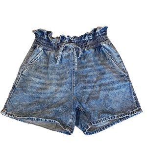 Francesca’s Indigo Rein Paperbag High Waist Denim Shorts Blue S Retro